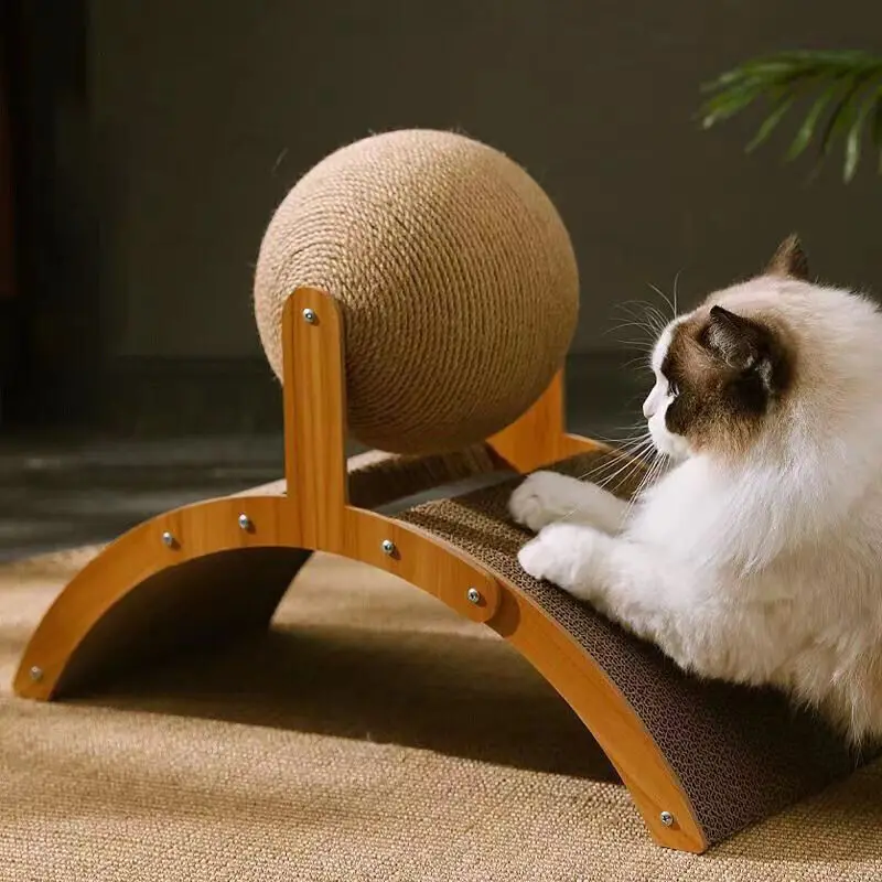 

Wooden Cat Grabbing Board Cat Climbing Frame Vertical Scratch Resistant Cat Toy Rotating Sisal Rope Cat Grabbing Ball Cat Tower