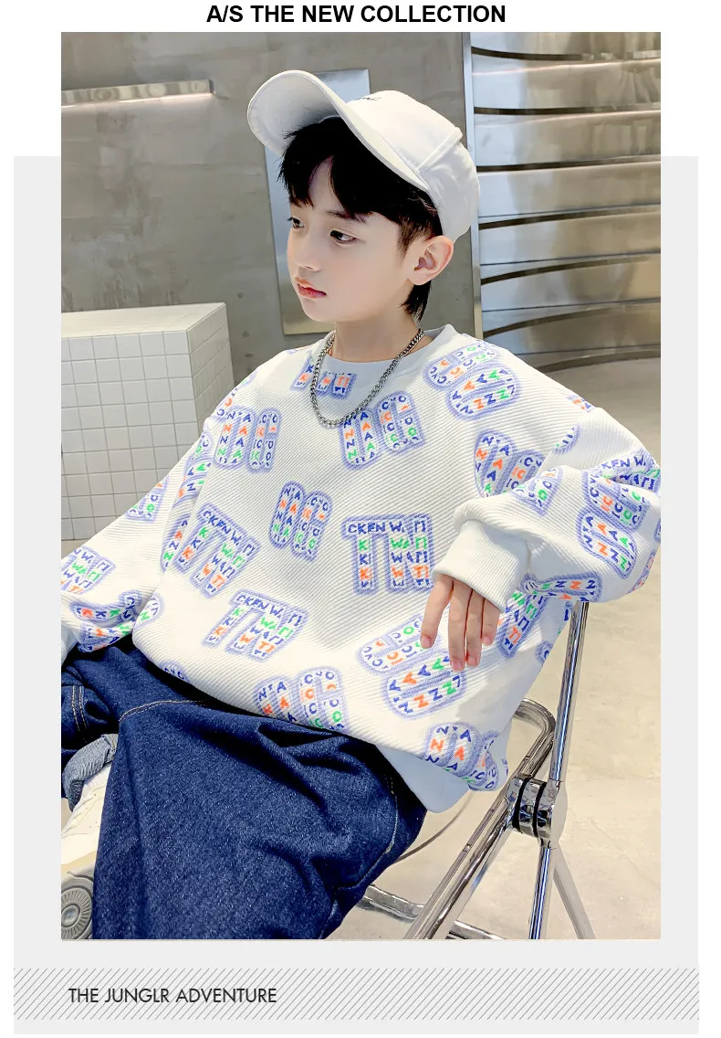 Kinder Frühlings- und Herbstmode Bedruckter Pullover Sweatshirt Baumwolle Kinder Locker Lässig Koreanische Teenager-Jungenkleidung Alter 4 bis 14 Jahre – Detail 7