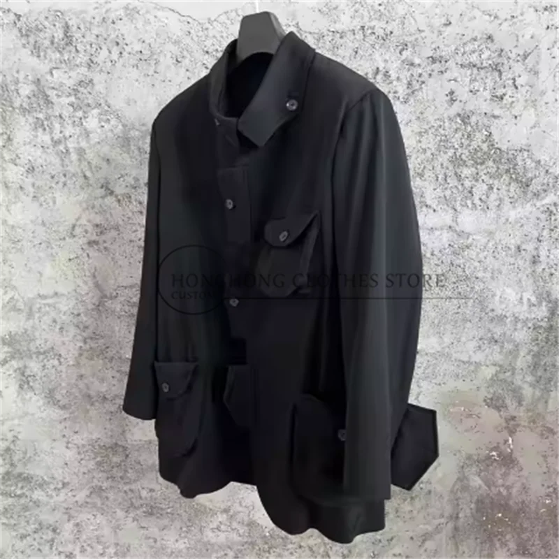 TOP-YAMAMOTO Deconstruct the anti-wrinkle twill suit. Multi-pocket design casual jacket. Runway clothing.