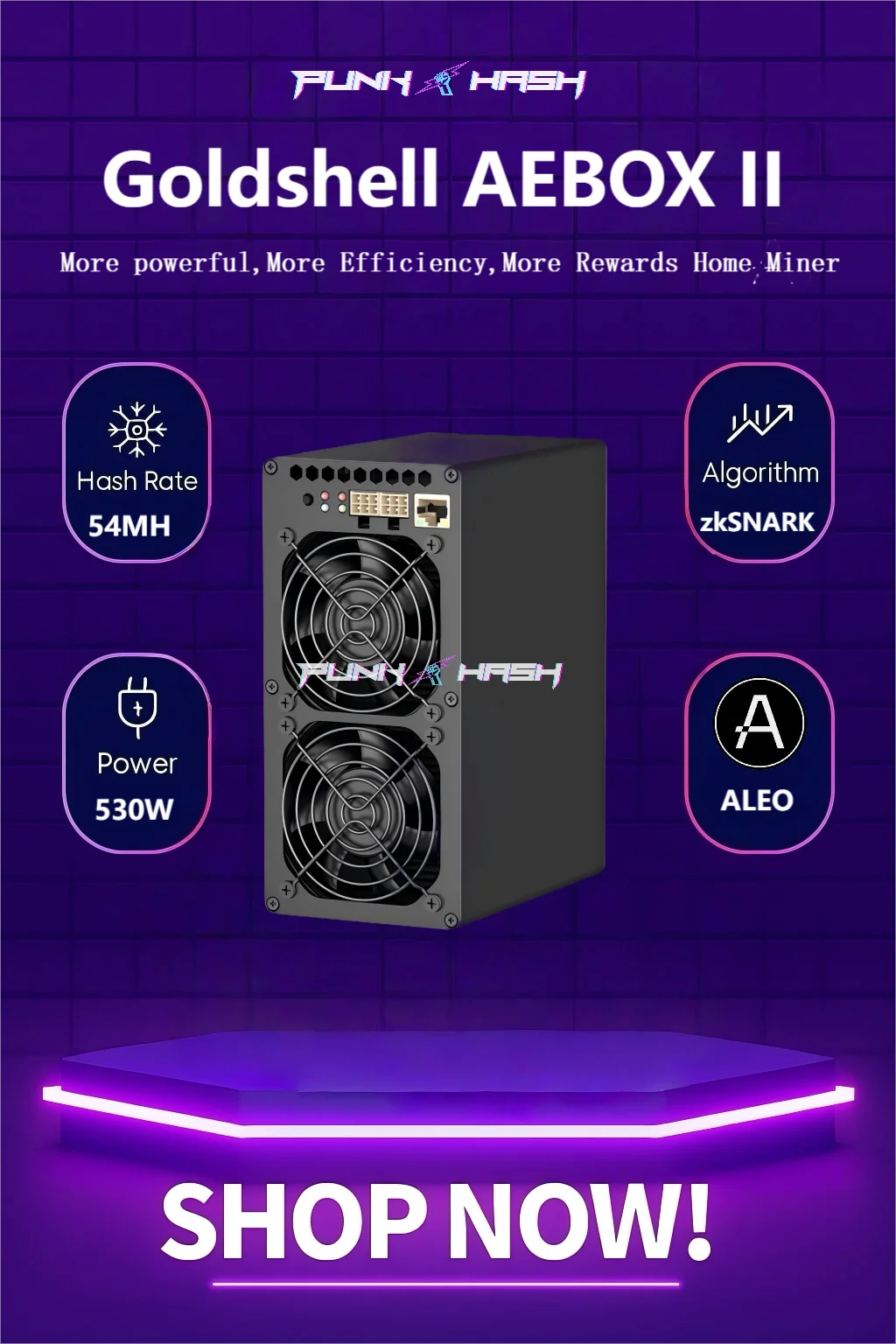 

【New】Goldshell AE BOX II Aleo Miner 54MH/s 530W Low Noise Crypto ASIC Mining Machine with PSU for Aleo Coin Home Use