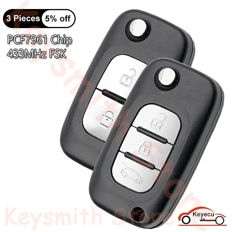 KEYECU 2 3 Buttons 433MHz FSK PCF7961 Chip for Renault Scenic III Megane III Fluence 2009-2015 Auto Flip Remote Control Key Fob