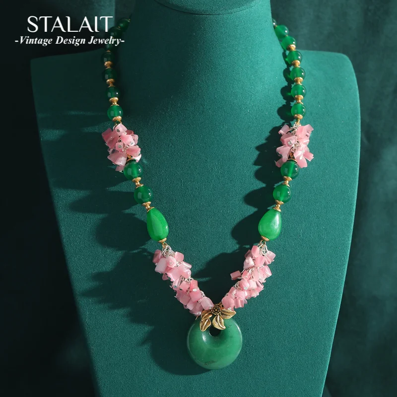 

Vintage Emerald Pendants And Charms Necklace Green Jade Glass Women Beaded Pink Crystal Bow Sweet Jewelry Mothers Day Gift 2025