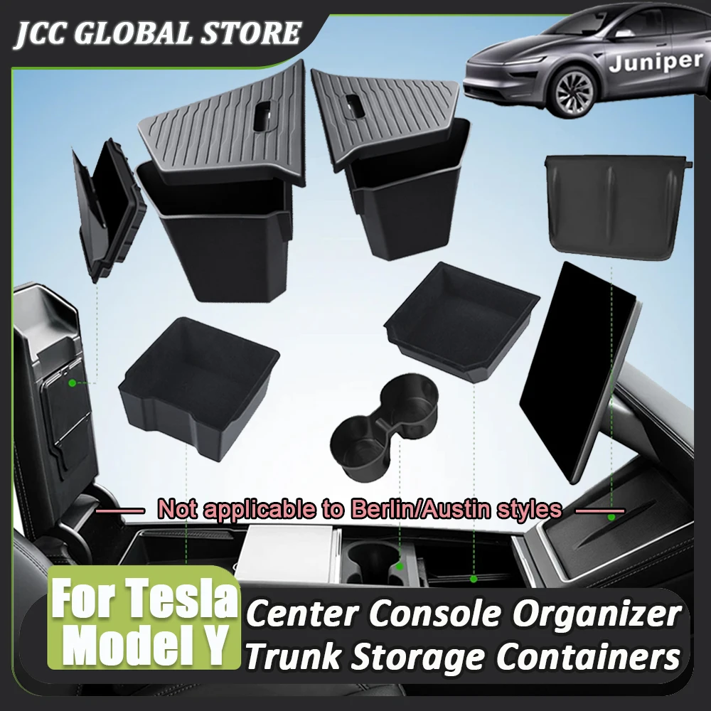 Pour la nouvelle Tesla Model Y Juniper 2025, boîte de rangement latérale du coffre, organisateur de console centrale, boîte de rangement cachée, porte-gobelet, tapis en silicone
