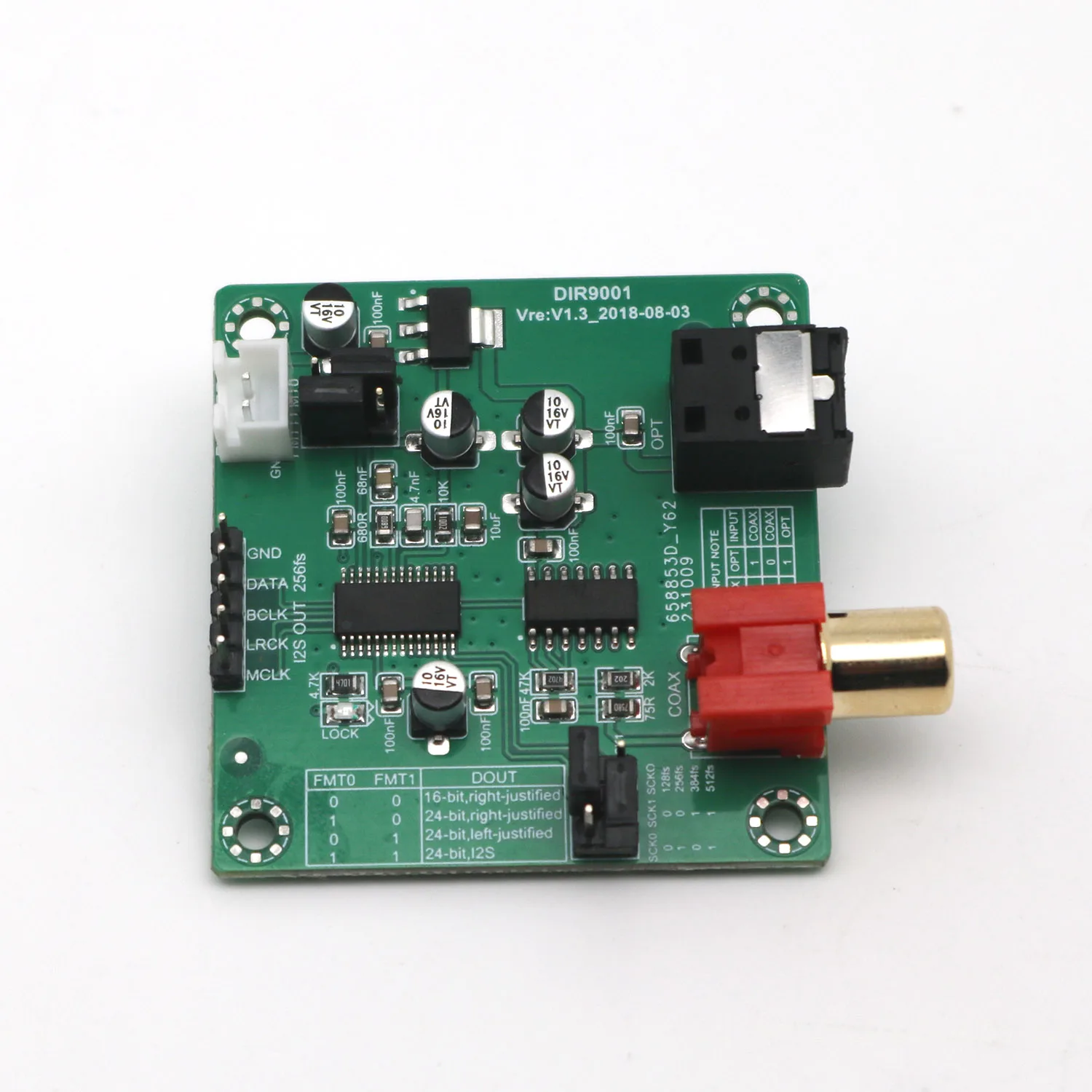 Modulo ricevitore coassiale in fibra DIR9001 SPDIF a I2S frequenza di campionamento 24bit 96Khz dedicato per DAC coassiale RCA, fibra ottica