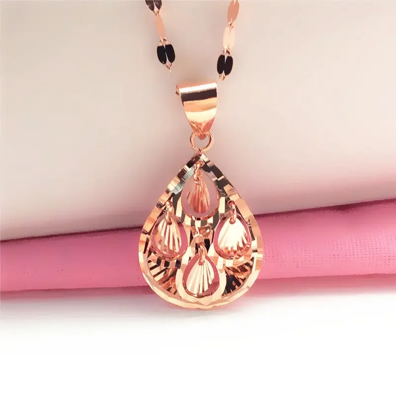 585 Purple Gold Shining Swayings Flower Piece Water Drop Pendant Classic Necklace with Plated 14K Rose Gold Jewelry gift
