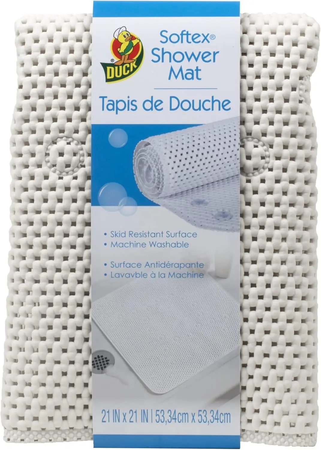 

Shower Mat, Machine Washable, 21 x 21 Inches, White, Skid Resistant