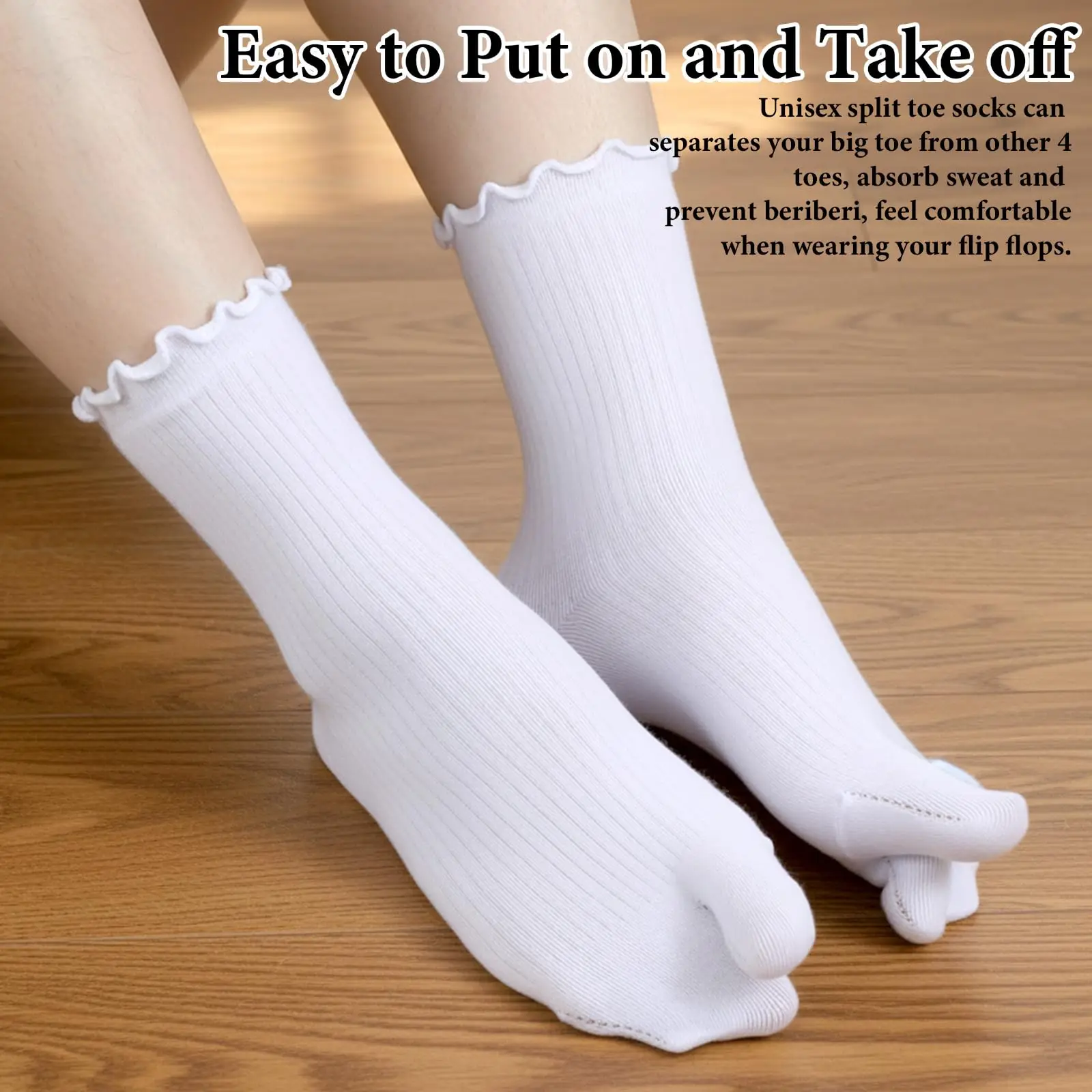 Japanische Baumwoll-Zehensocken mit Rüschenrand für Damen, Einfarbige Zwei-Zehen-Socken, Harajuku Hochelastische Unisex Tabi-Socken – Detail 5
