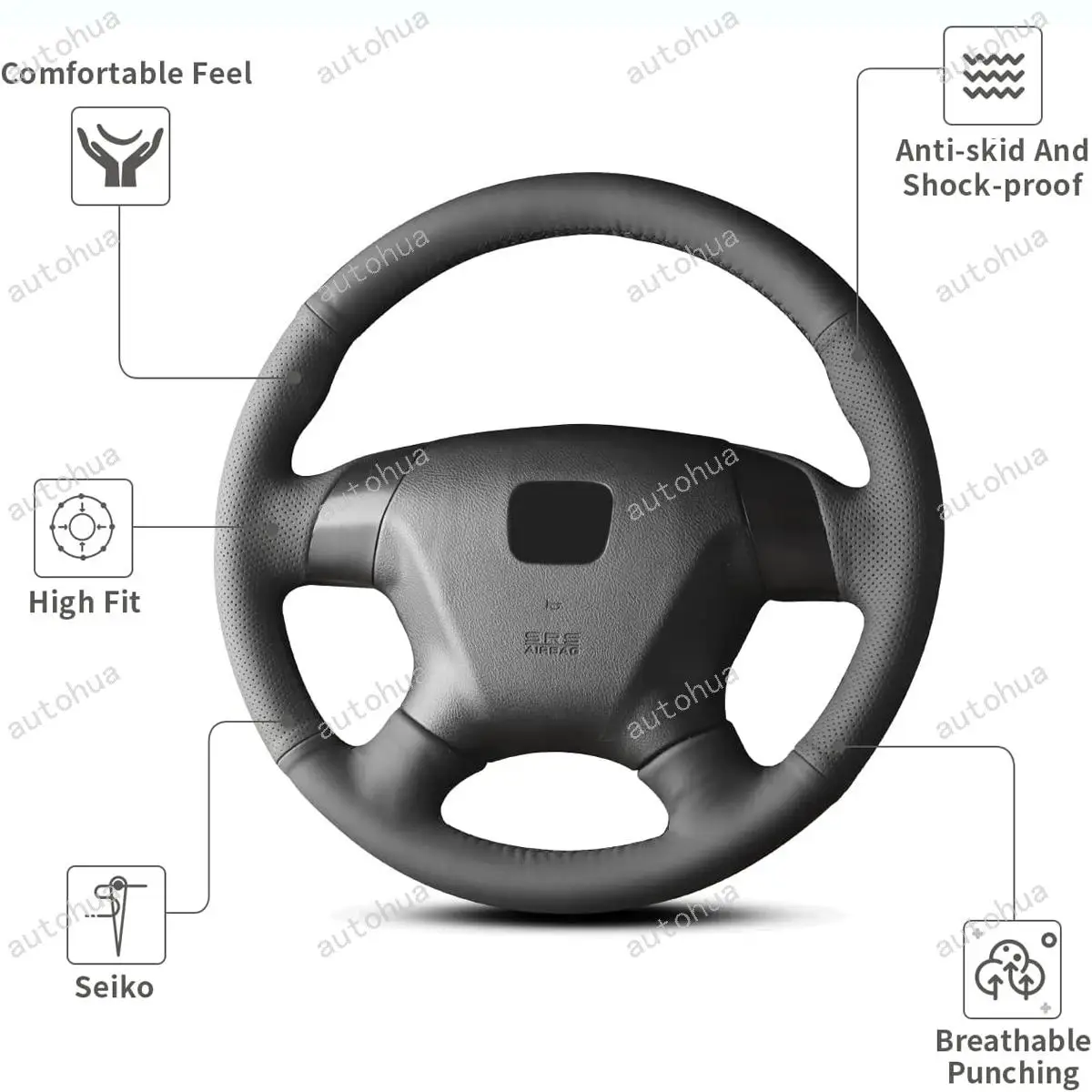 غطاء عجلة القيادة بغرز يدوية لهوندا أكورد كوبيه سيدان 2003/أكورد هايبرد 2005/أكورد سيدان EX-L 2007/أوديسي 2008