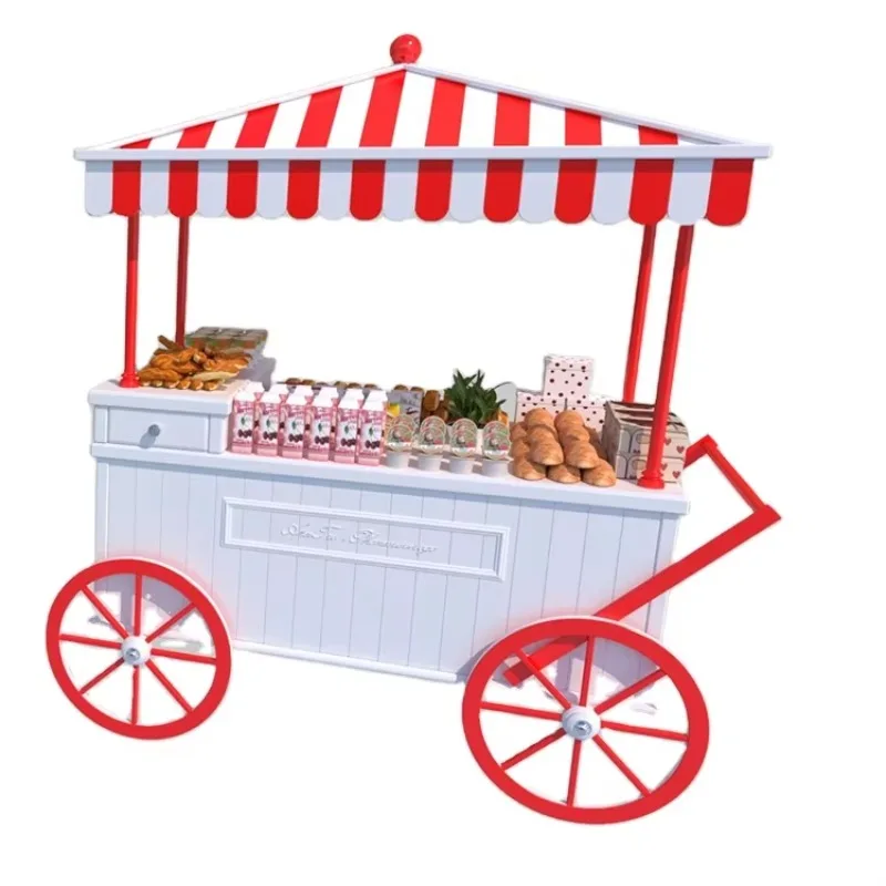 Vintage Wooden Candy Cart Mobile Sweet Stall With Wheels Rustic Wedding Party Decor Dessert Display Stand Customized Event Prop
