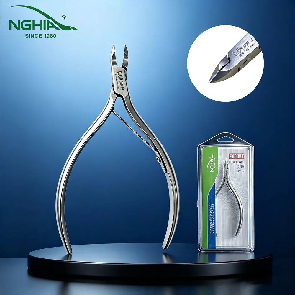 NGHIA EXPORT Nail Trimmer C08 Jaw12 Extremely Sharp Cuticle Nippers Cutter Stainless Steel Clippers