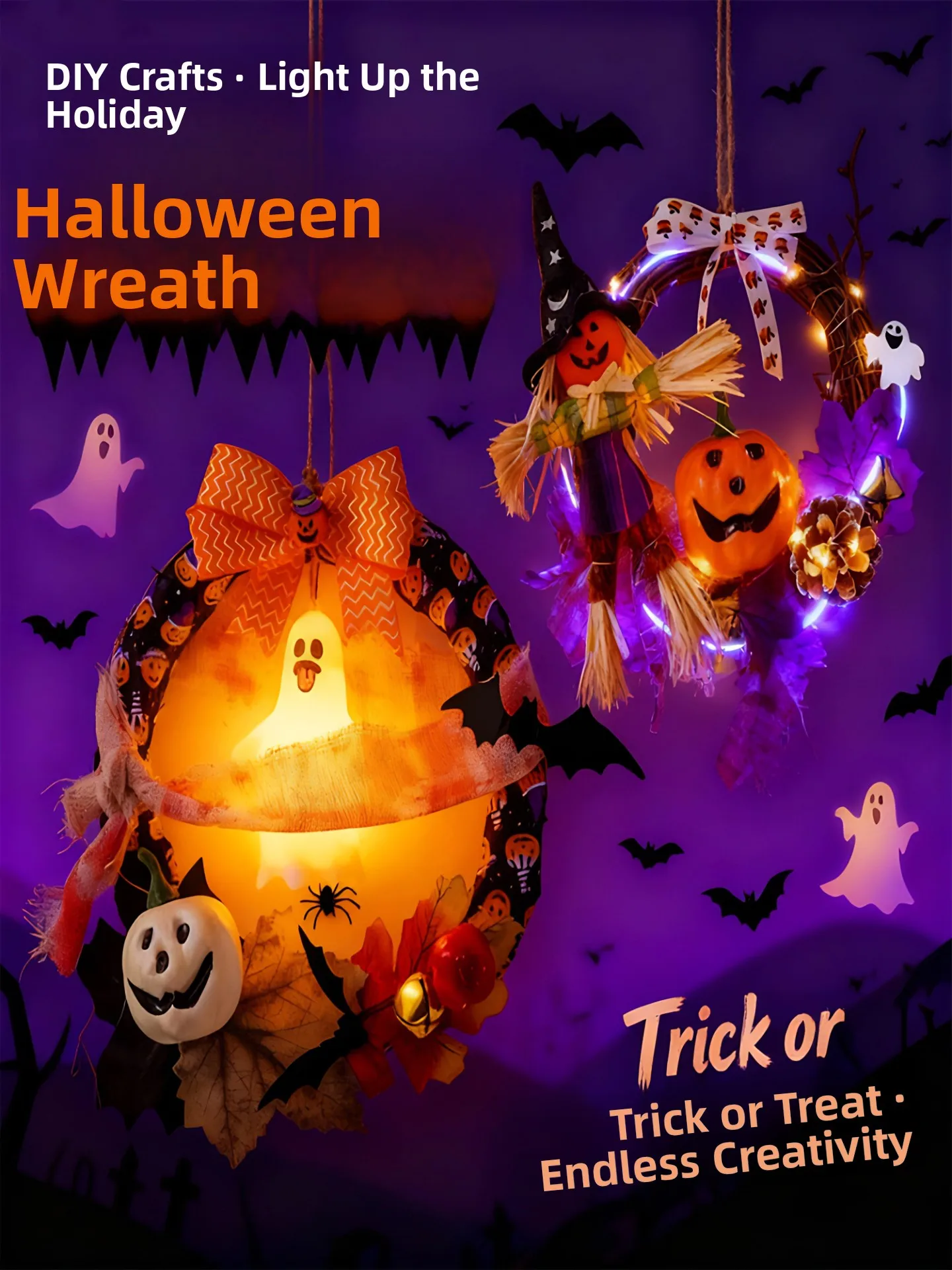 

loween Decorative Pumpkin Lamp Festival Aosphere Handmade Flower Ring Event Scene Decoration Hanging Ornaments