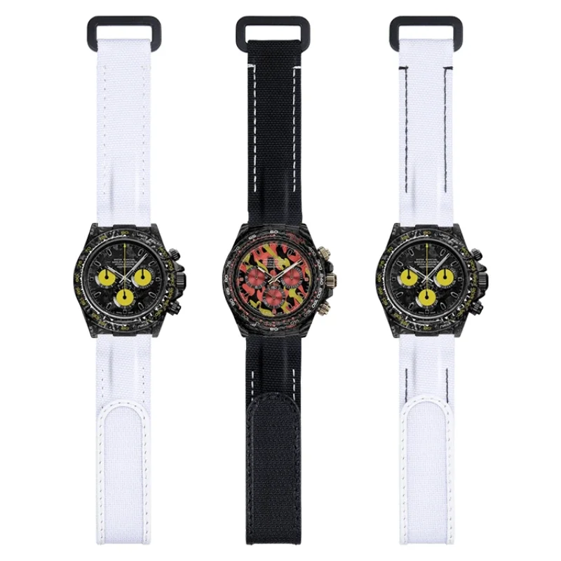 20 مللي متر اثنين الربيع بار منحني نهاية قابل للتعديل النايلون النسيج حزام (استيك) ساعة ل رولكس حزام دايتونا الغواصة diw معصمه