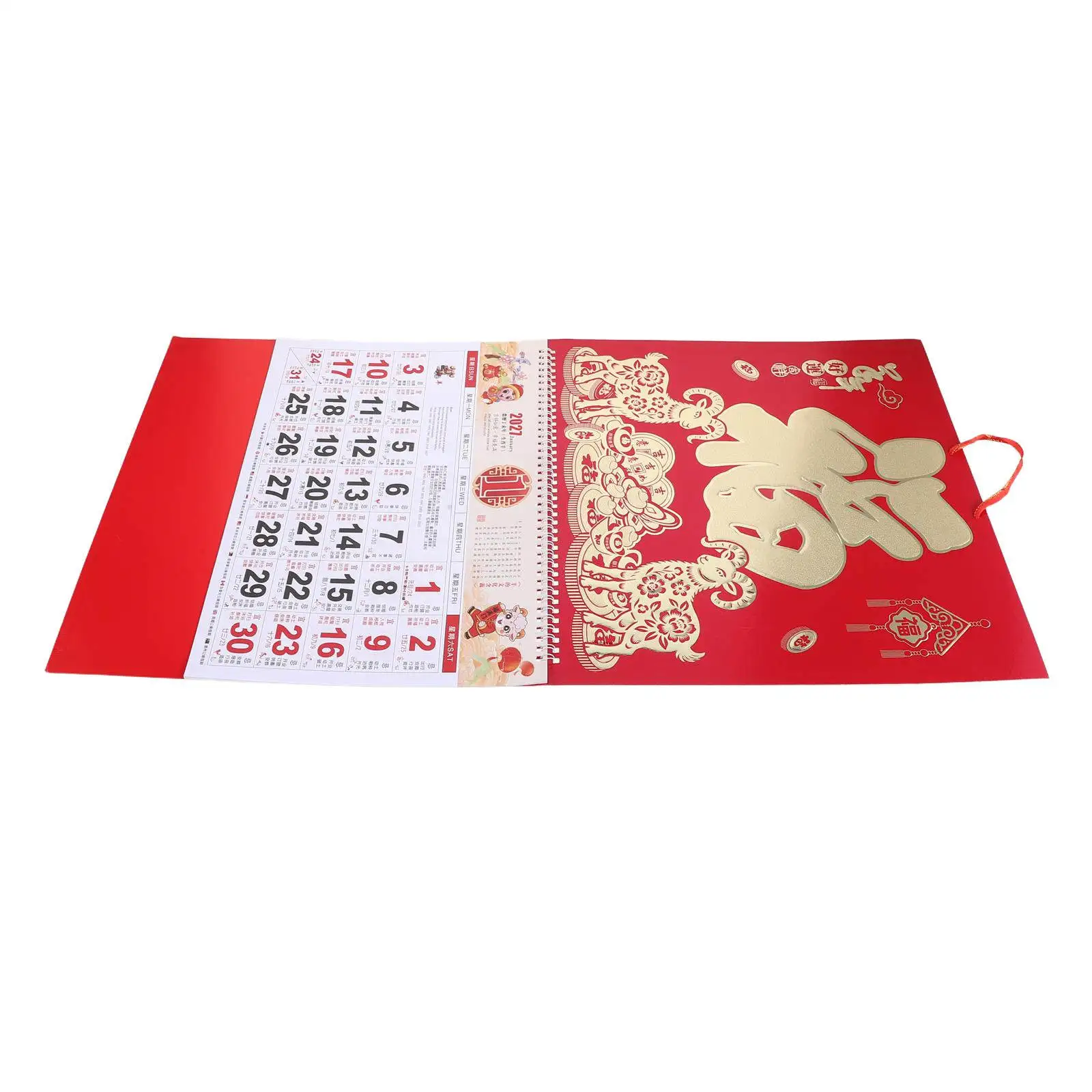 

2027 Chinese Wall Hanging Calendar Goat Zodiac Lunar New Year Decor Traditional Festival Wall Art Home Office Kitchen Living