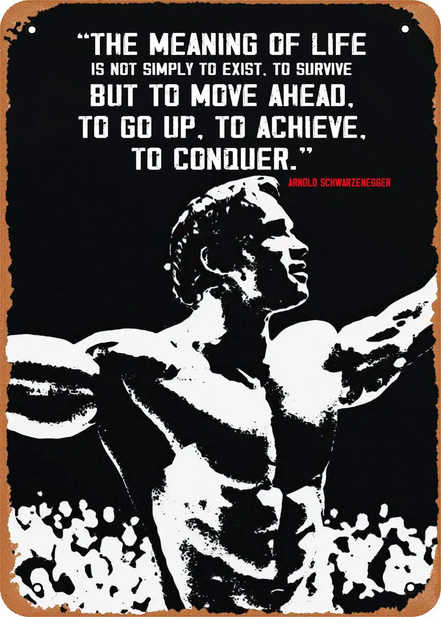 Vintage Look Metal Sign - Motivation Painting Arnold Schwarzenegger - ; Tin Plate Wall Decor