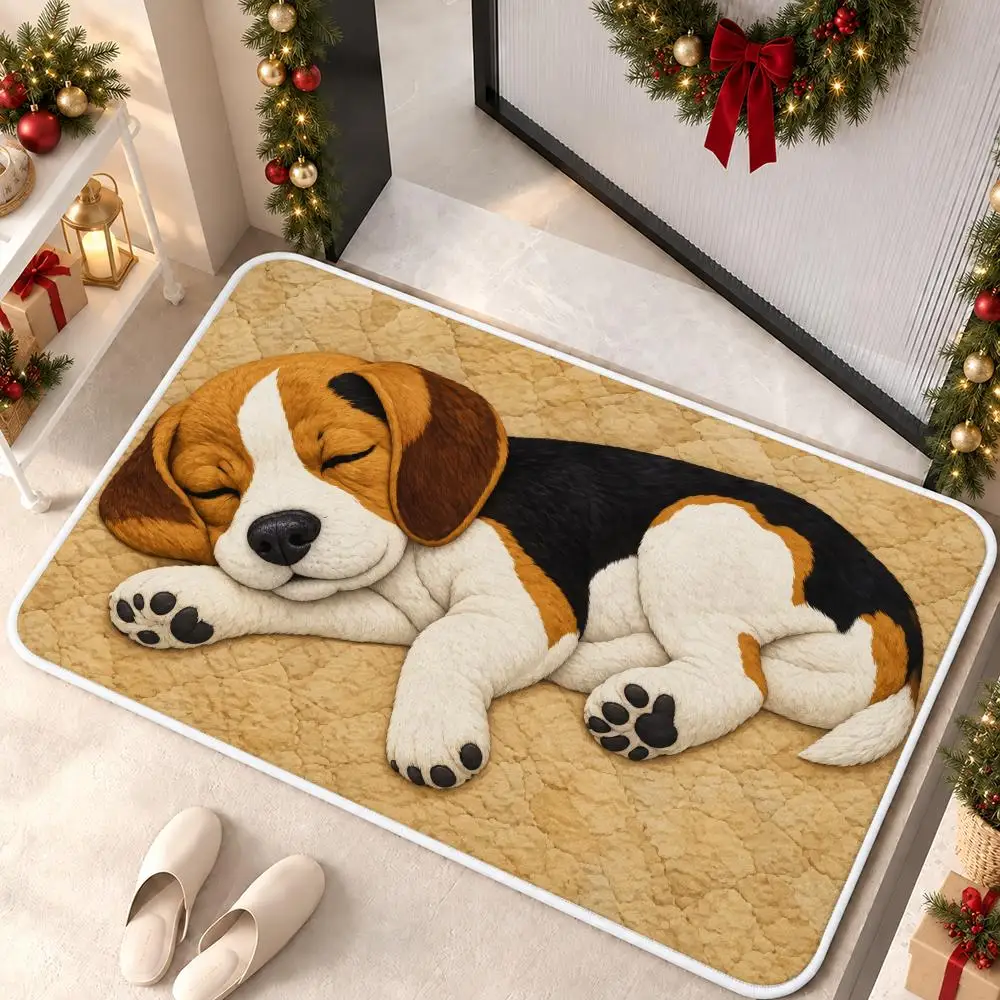 Sleeping Beagle Floor Mat Premium Flannel Bath Mat Anti-slip Cloud Feel Rug Durable Machine Washable Floor Carpet