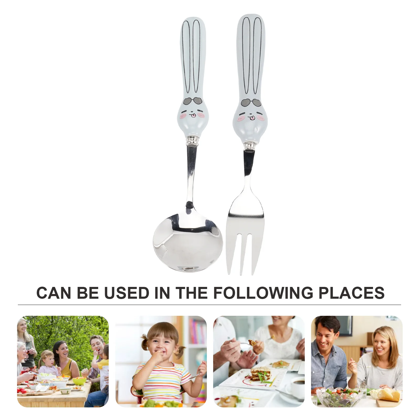 Rabbit Knife and Fork Bunny Handle Flatware Children Spoon Kitchen Tableware Stainless Steel Sturdy