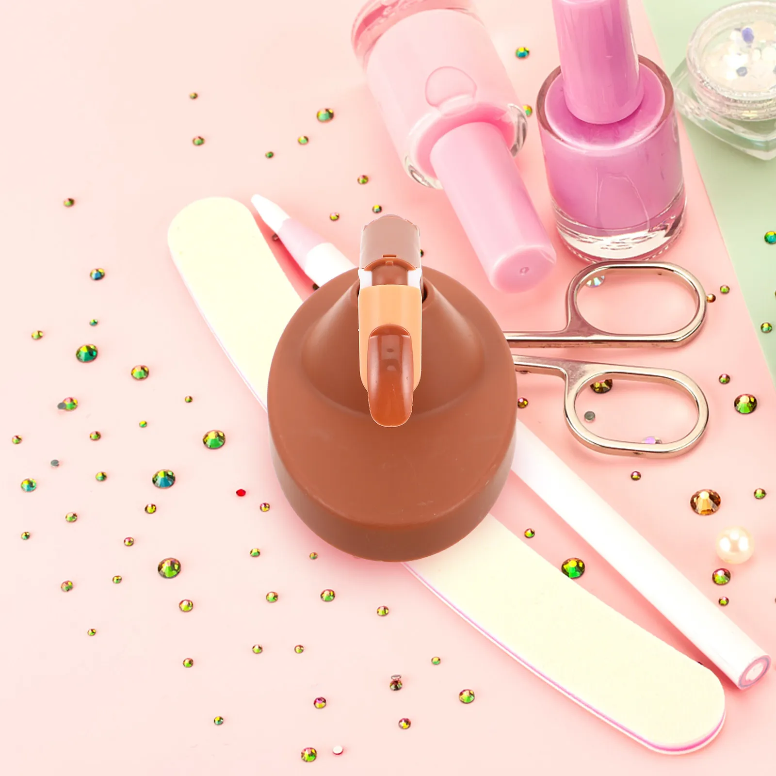 1 Set de Mano de Práctica de Manicura Realista Marrón con Dedos Articulados y Soporte Desmontable para Entrenamiento de Uñas, Dedo Flexible para Práctica de Uñas