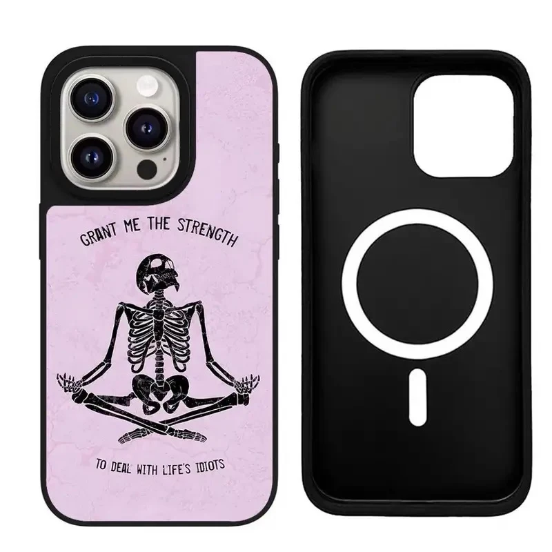 Skeleton Halloween Mirror Magnetic Phone Case Cover for IPhone 11 12 13 14 15 16 Pro Max Case