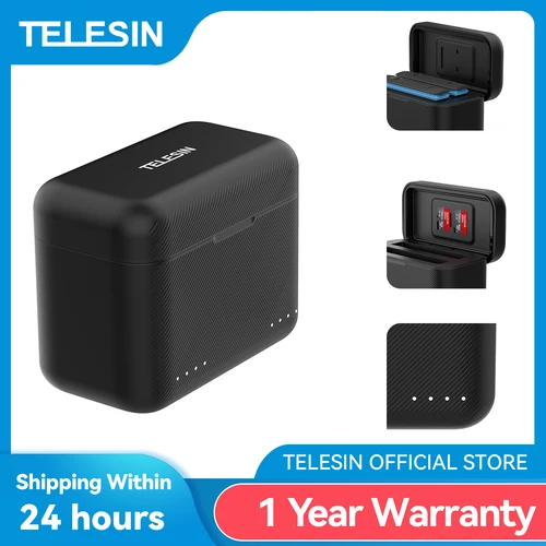 TELESIN-cargador de batería portátil para Insta360 X3 X4, 2 ranuras, tarjeta TF, caja de cargador de almacenamiento de batería para Insta 360 X3 X4