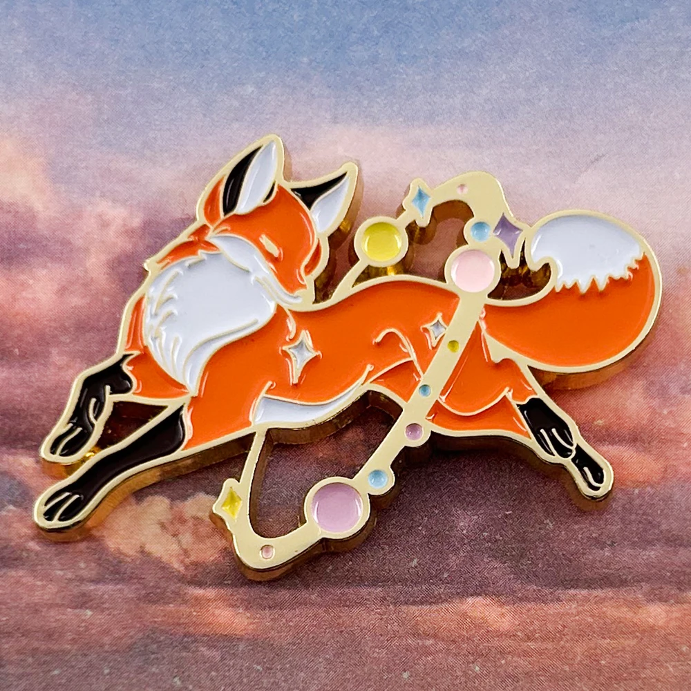Cosmic Fox Enamel Pin Red Fox Leaping Through A Starry Sky Badge Autumn Wild Woodland Animal Brooch Halloween Accessories Gift