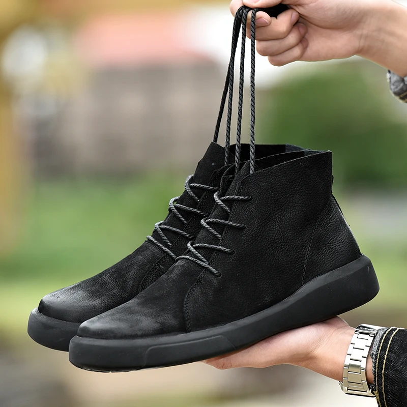 High Quality Hand-sewn High Top Warm Ankle Boots 2024 Autumn New Men Casual Shoes Fashion Outdoor Non-slip Large Size Mans Shoes