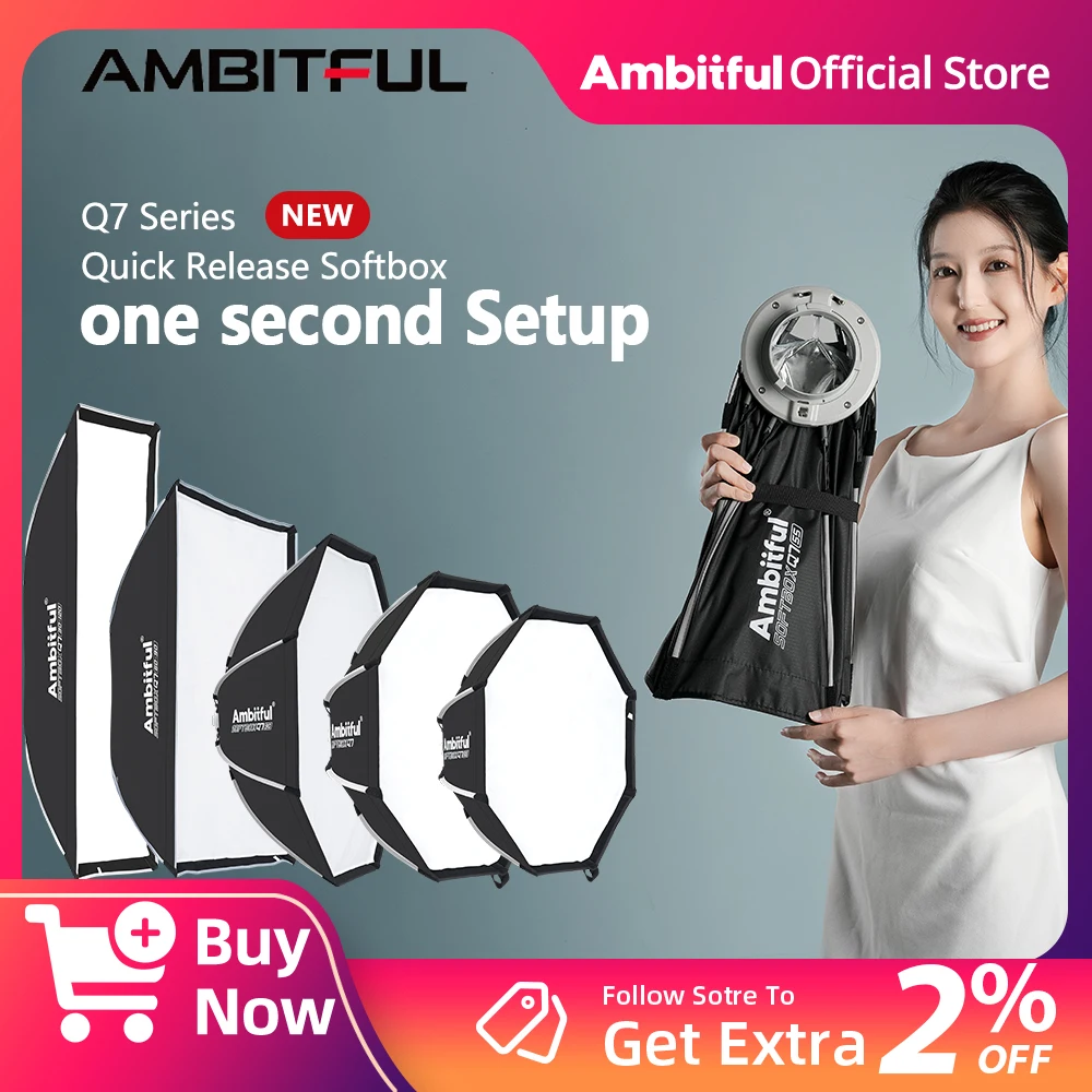 

Ambitful Q7 Series 55/65/90/120cm Quick Release Octagon/Rectangle Softbox Bowens Mount for Outdoor Studio Photography Side Wing
