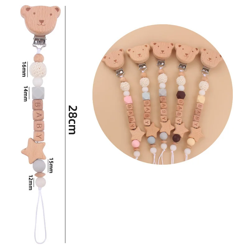 Nome personalizado Baby Chupeta Clips, corrente, grânulos de silicone, mordedores, suporte do mamilo, brinquedos de dentição recém-nascidos, acessórios