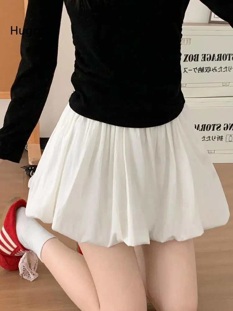 Ladies Sweet Casual Bubble Mini Skirt High Elastic Waist Design Pleated Voluminous Puffy A Line Short Skirt For Daily Outing