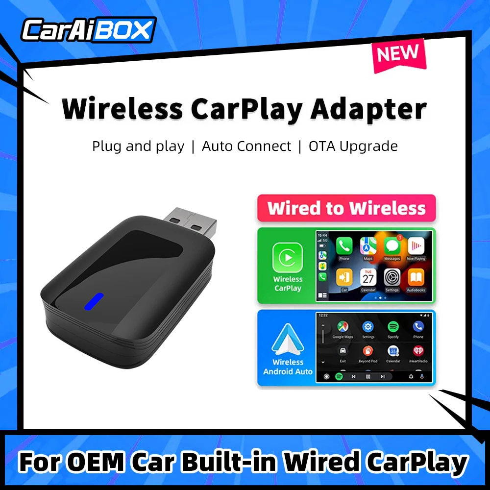 CarAIBOX 2in1 Wireless CarPlay / Wireless Android Auto Adapter Box For Car Radio with Wired CarPlay/Android auto