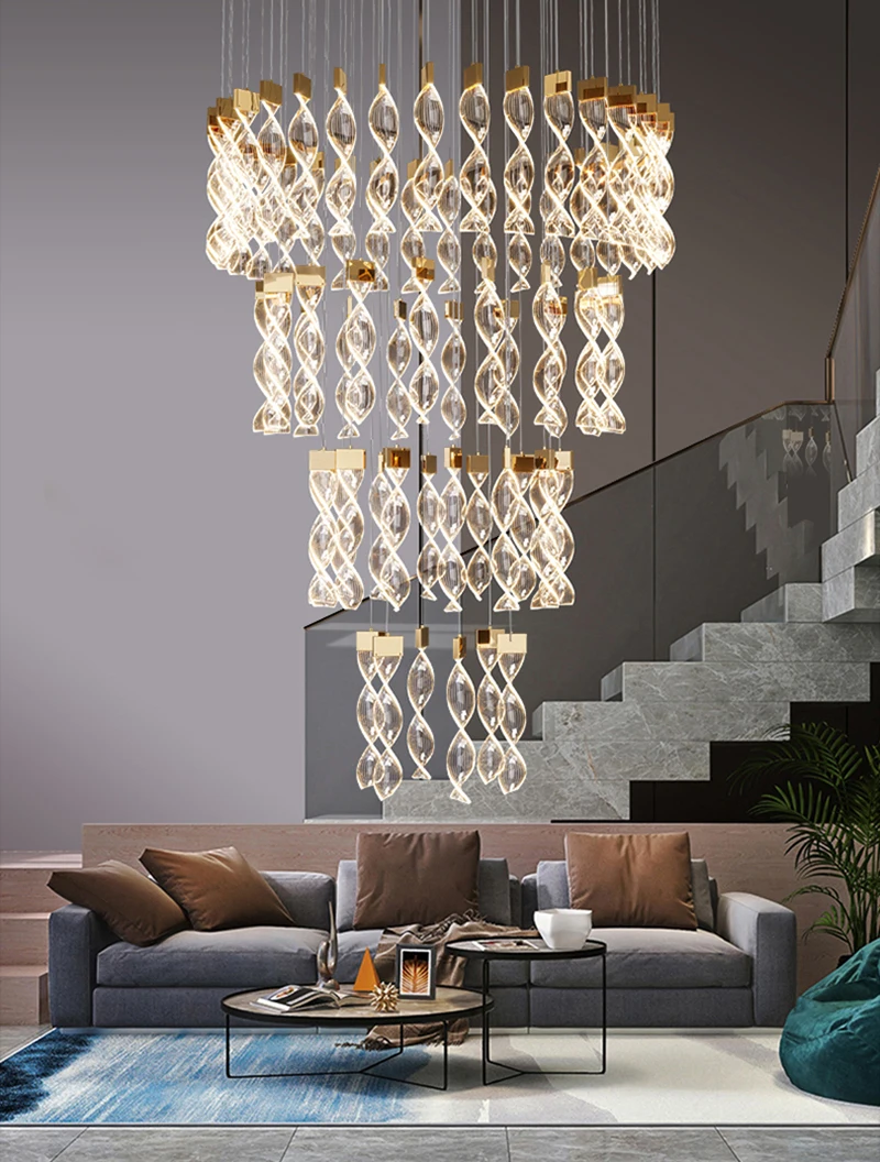 Nordic Spiral Staircase Chandelier Duplex Building Acrylic Led Light For Hotel Lobby Kitchen Island Indoor Hanging Lamp