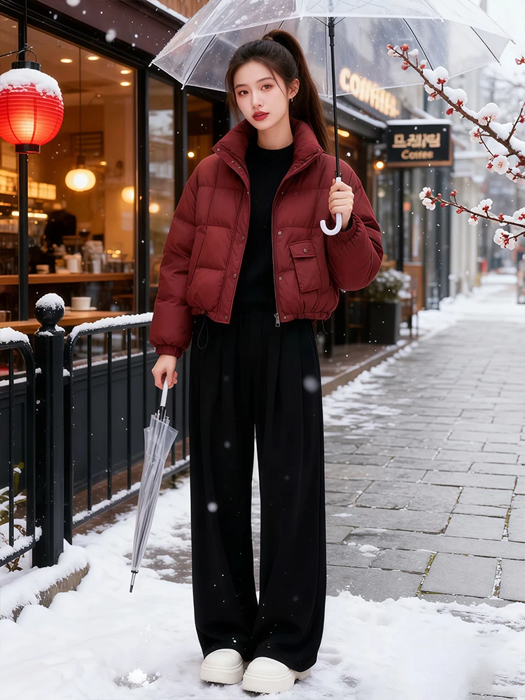 

Корейская универсальная утепленная хлопковая куртка с воротником-стойкой для женщин, зимняя модная женская хлопковая куртка премиум-класса