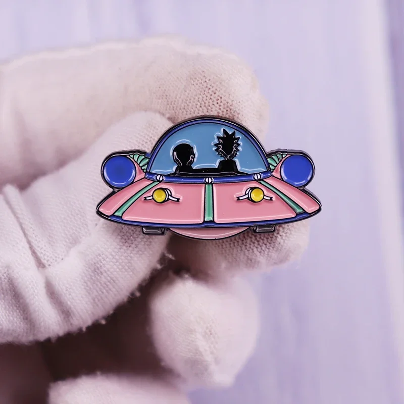 دبوس دبوس مينا لسفينة الفضاء ، شارة برنامج تلفزيوني كرتوني ، وردي وأزرق ، هدية مجوهرات كلاسيكية ، موضة