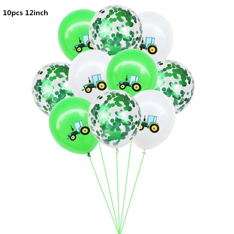 Grüner Bauernhof-Traktor, Mottoparty-Dekoration, Bagger, Fahrzeug, Geburtstag, Teller, Banner, Ballon, Cupcake-Topper, 1. 2, Partyzubehör – Detail 8