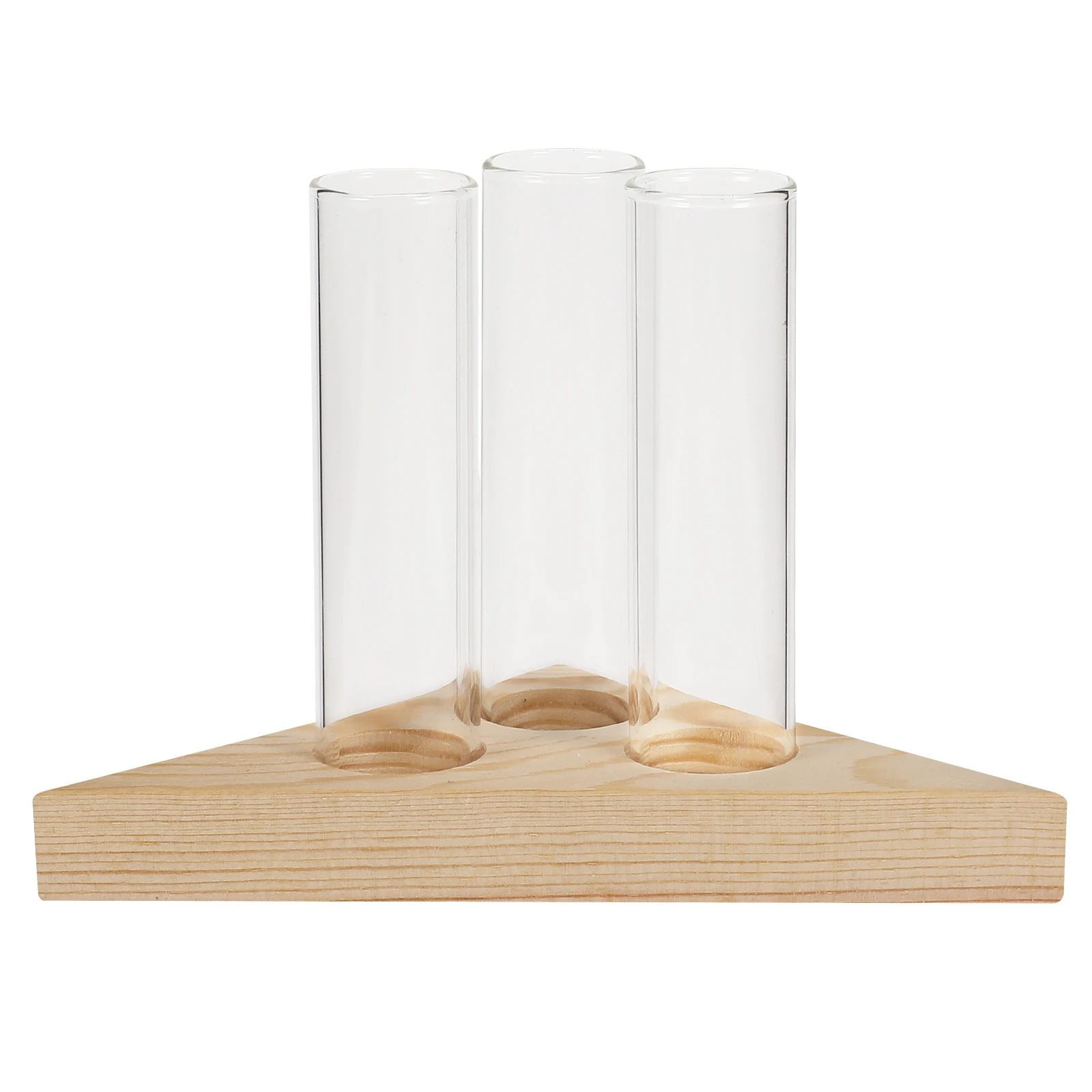 

Creative Triangular Base Glass Test Tube Flower Vase Wood Stand Desktop Decor Home Office Decorative Plant Container