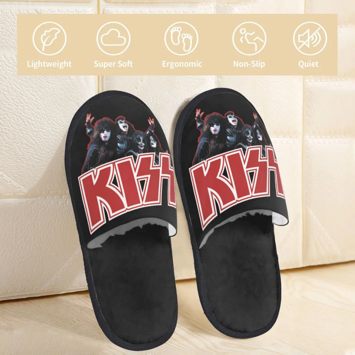 Kiss Demon Starchild Spaceman Catman Winter Plush Slippers Living Room Rock Roll Band Cozy Memory Foam Slippers Non Slip