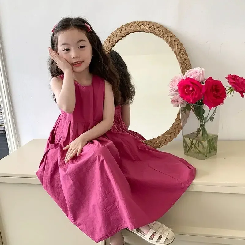 

New Fashion Girls Summer Dress Sleeveless Children's Dresses Korean Edition Girls Princess Dress 6 8 10 11 12 Years Kids Clothes