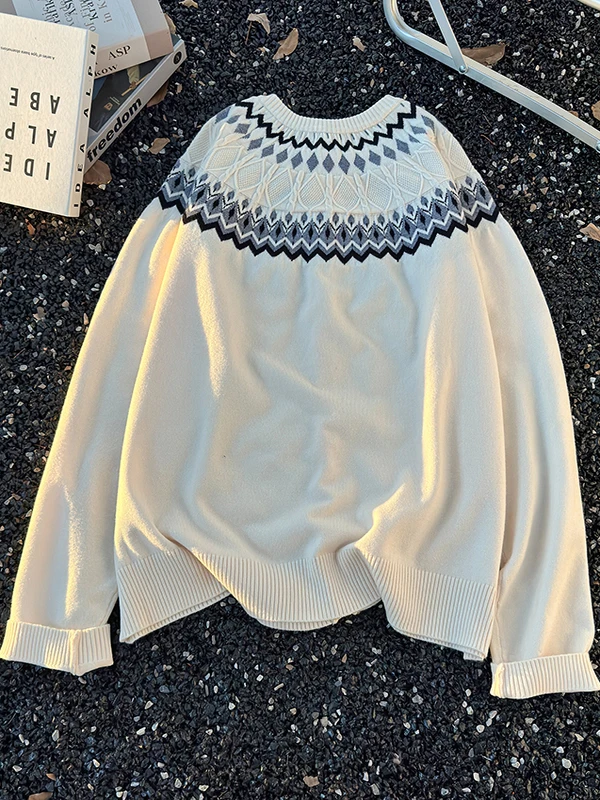 Men's Long Sve round Ne Knitted Sweater Cardigan Winter Lazy Sle Couple Matching Base irt Feilao Island Embroidery