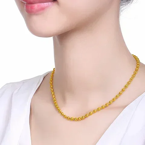 Neck jewelry high-quality real gold bead necklace 999 solid ball chain 24k boss chain AU750 fortune-making for men and women