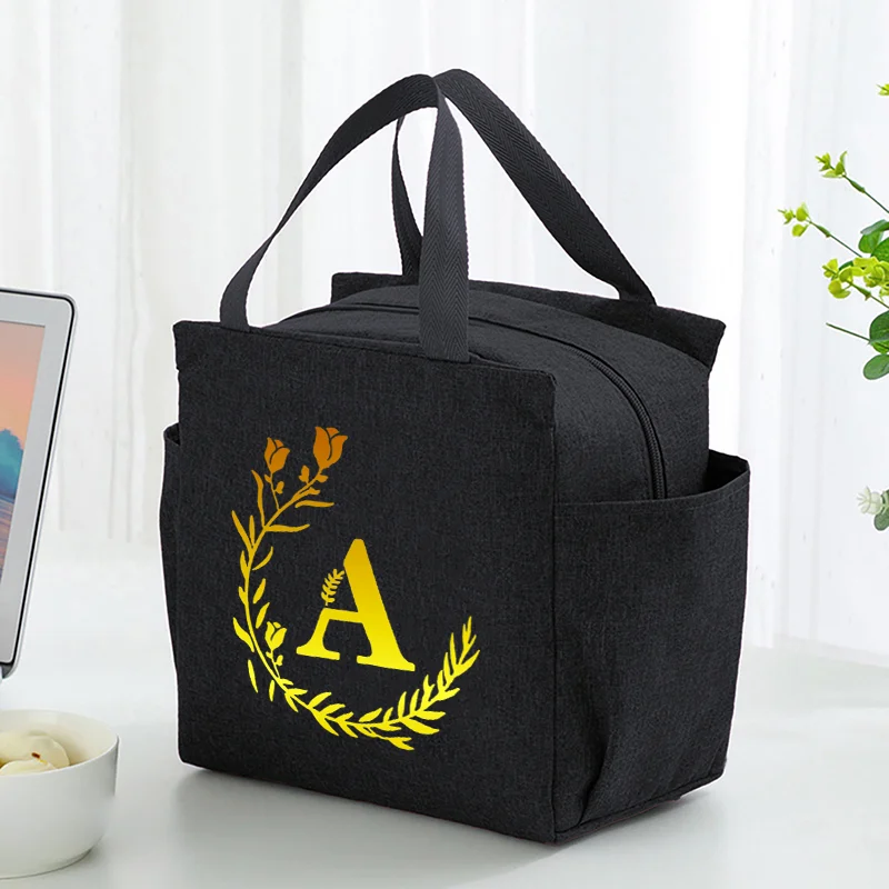 Borsa per isolamento termico imbottita con stampa di lettere dorate borsa per il pranzo da campeggio all\'aperto borsa per il ghiaccio fredda isolata