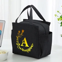 Borsa per isolamento termico imbottita con stampa di lettere dorate borsa per il pranzo da campeggio all'aperto borsa per il ghiaccio fredda isolata bento bag portatile