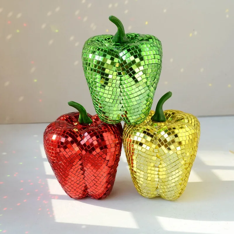 Creative Mirror Carrot Small Statue Disco Ball Vegetable Ornament Pepper Tomato Pear Figurines Party Supplies Home Decor