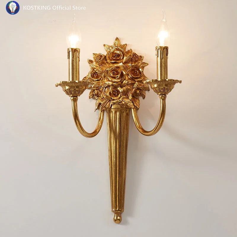 

Медный настенный светильник во французском стиле, европейский стиль, ретро-вилла, гостиная, столовая, кабинет, спальня, прикроватная лампа