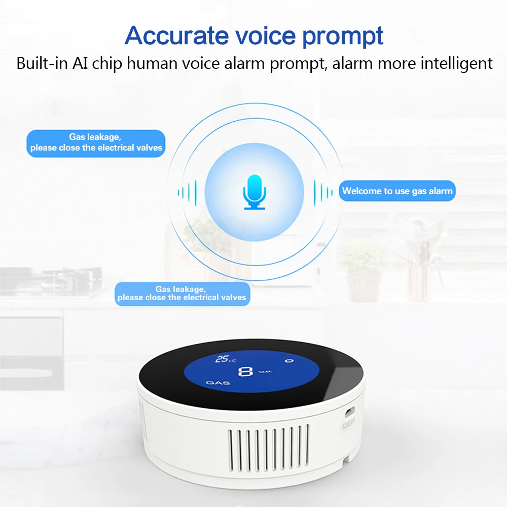 Tuya สมาร์ท WiFi ธรรมชาติแก๊สรั่ว Detecor นาฬิกาปลุก Digital LCD อุณหภูมิจอแสดงผล Gas Sensor สำหรับ Home Kitchen