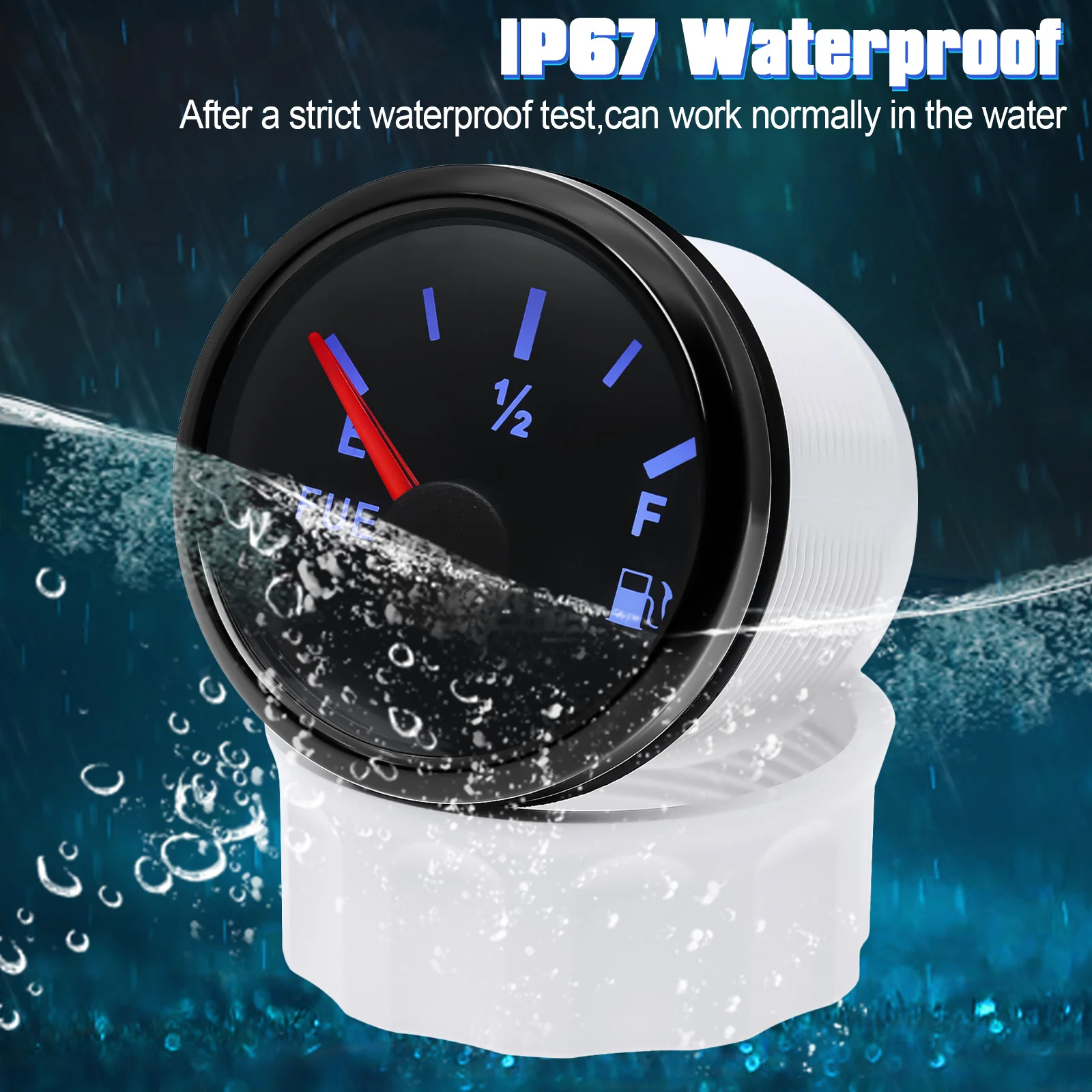 Capteur Flotteur + Jauge Niveau Eau 52mm 7 Couleurs LED 0-190 Ohm Avec Alarme - Pour Voiture, Camping-Car, Yacht 9-32V