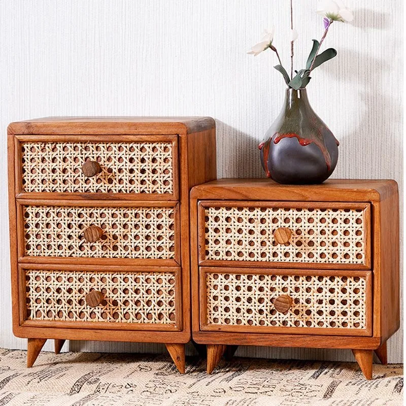 Storage Boxes Desktop Wooden Storage Cabinet Office Desk Rattan Small Drawer Sundries Storage Box Organizador De Maquillaje 2