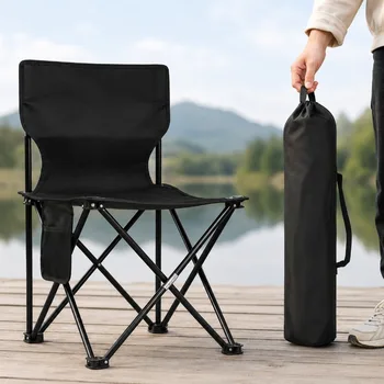 Portable Folding Camping Chair Outdoor Fishing Picnic Beach Chair Oxford Cloth Seat with Side Pocket Lightweight Travel Chair