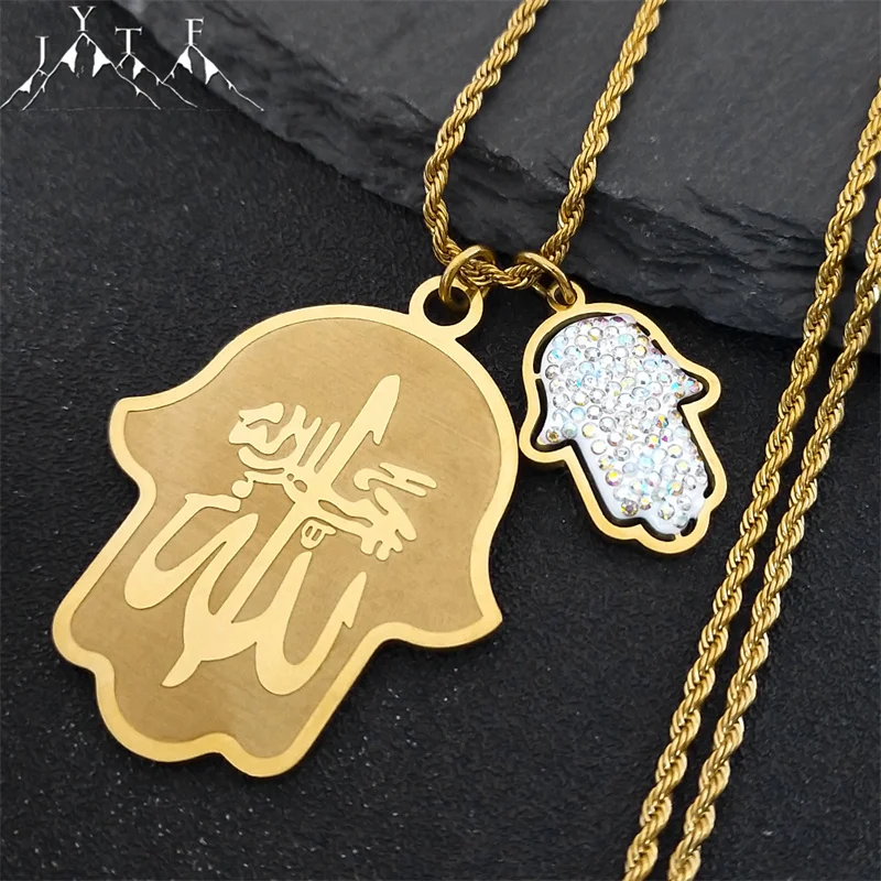 

Lucky Crystal Hamsa Hand of Fatima Arabic Necklace for Women Men Stainless Steel Gold Color Necklaces Jewelry Gifts NXS05