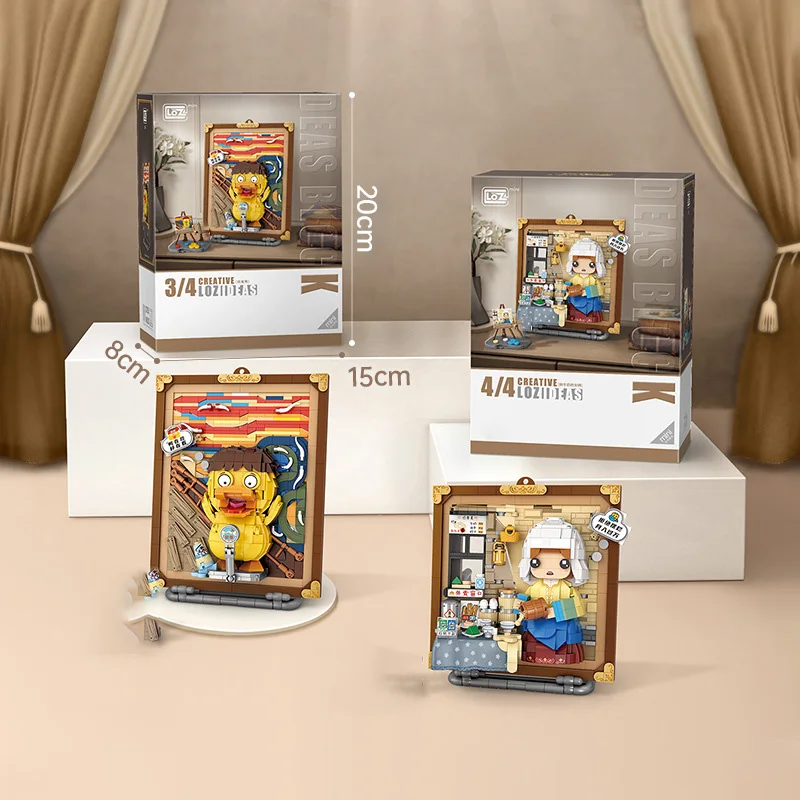 LOZ-1286 Welt Niedliches Gemälde Schrei Ente Mona Lisa 3D Wanddekoration hängendes Bild Mädchen Bausteinspielzeug