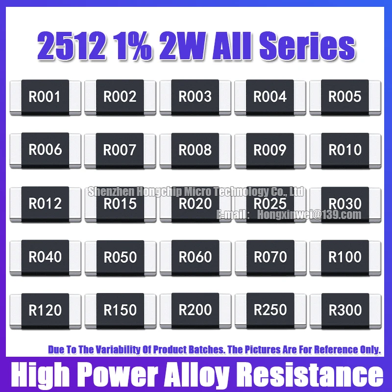 (20PCS) 2512 1% 2W 1R R100 Alloy Resistor 0.1Ohms Detect Current High Power Resistor 6.4X3.2MM -55~+170℃