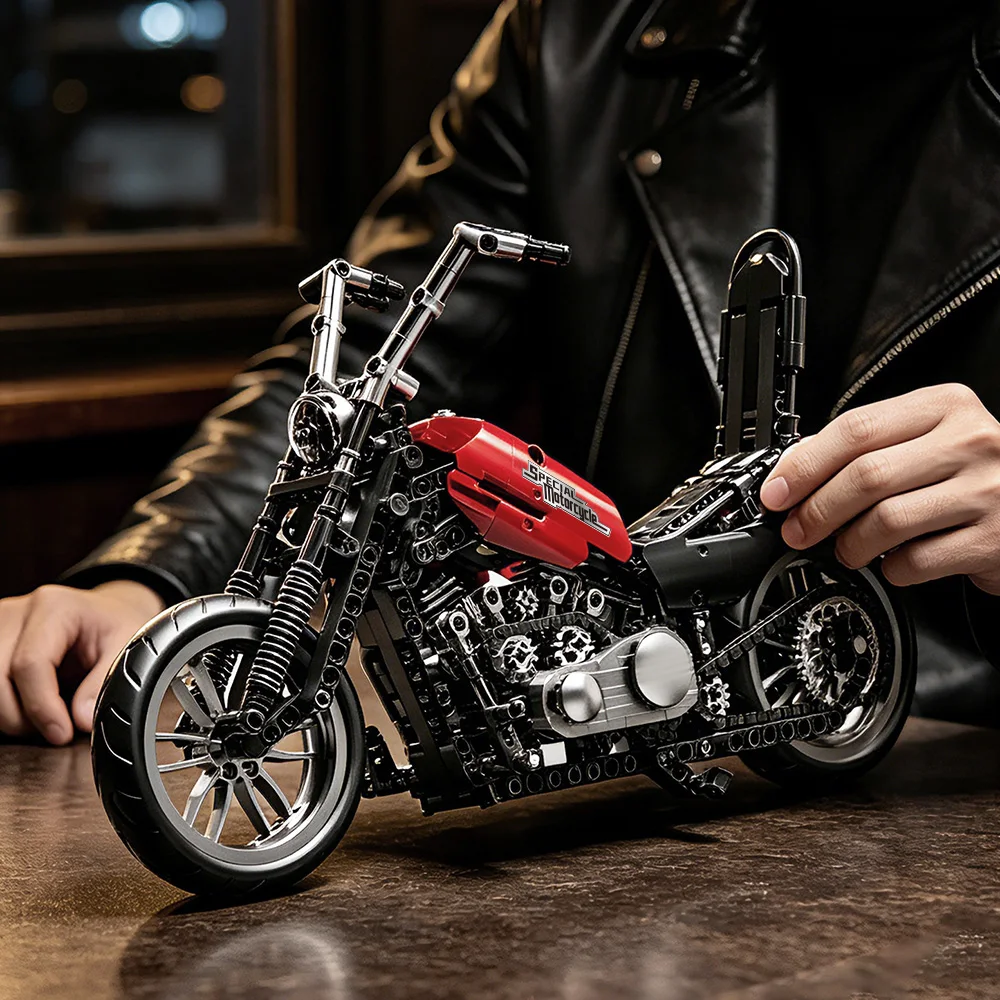 Harley-Davidson Fat Boy Motorrad-Bausatz für Erwachsene Vintage Motorrad-Modell Spielzeug Geschenk Ähnlich wie Lego 10296 und Nifeliz – Detail 3